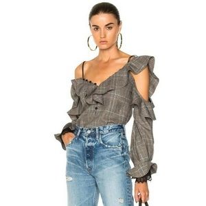 Self Portrait Plaid Off The Shoulders Frill Blouse
